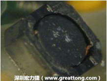 使用銀(Ag)鍍層的電源電感器(Power Inductors)，經(jīng)過(guò)推力測(cè)試后，零件端點(diǎn)上已經(jīng)看不到任何鍍層的痕跡了，所以其耐推力就比較小。