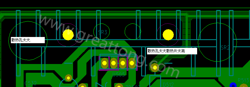 PCB設(shè)計中，散熱孔散熱片設(shè)計不當(dāng)，造成很多電源板斷裂