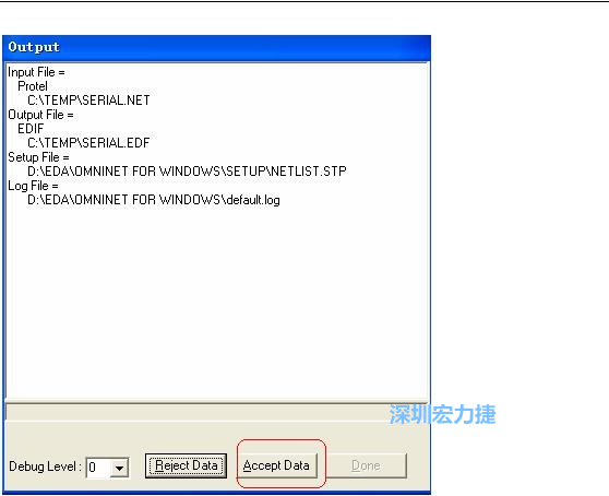 系統(tǒng)彈出一個輸出窗口，點(diǎn)擊 Accept Data。完成后點(diǎn)擊“確定”，再點(diǎn)擊“Done”關(guān)閉輸出窗口。退出 Omninet for Windows。