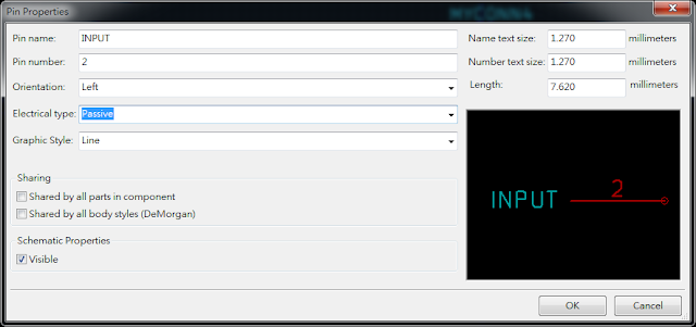 按下工具 "Add pins to the component"， 如底下畫面，  Electrical type 都選 Passive