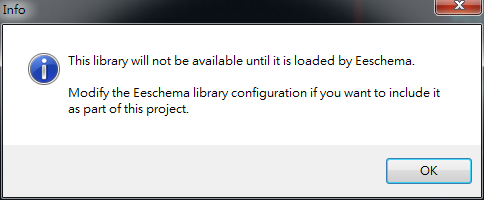 存檔離開。它會(huì)提醒你，要增加library搜尋路徑， 不然無法在library browser 找到你的library 