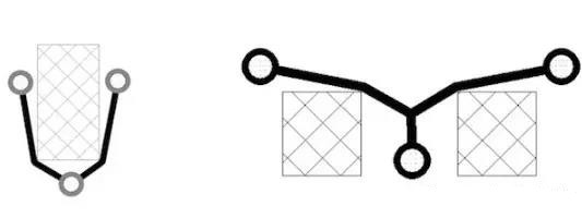 圖12：樹和(灰色顯示的)障礙物。(a)最小生成樹，(b)Steiner樹。