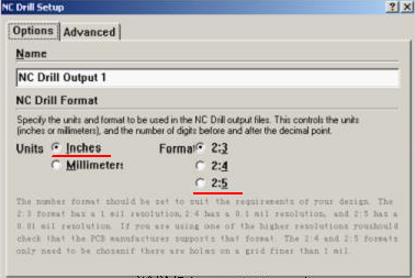 將格式改為“Inches 2：5”（ 以確保資料精度，反之孔與線路有偏移現(xiàn)象；）點OK完成鉆孔文件轉換